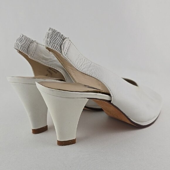 Enzo Angiolini Women's White Leather Slingback Peep Toe Heeled Shoes Size 6B - Picture 6 of 16